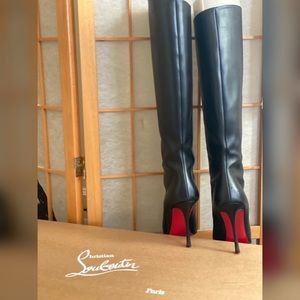 Christian Louboutin Vitish Platform Black Leather Knee High Boots. Size 36.5